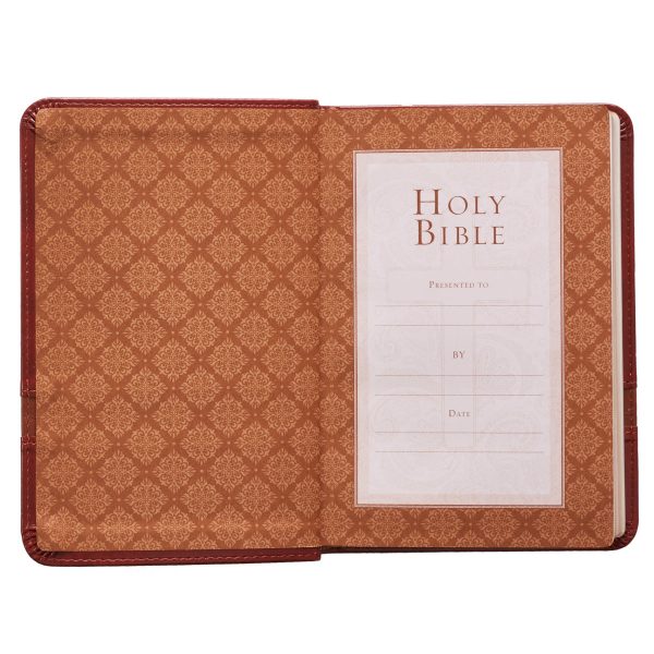 KJV Brown Faux Leather Compact Bible Large Print Red Letter on Sale