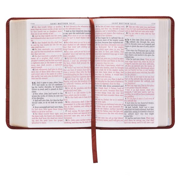 KJV Brown Faux Leather Compact Bible Large Print Red Letter on Sale