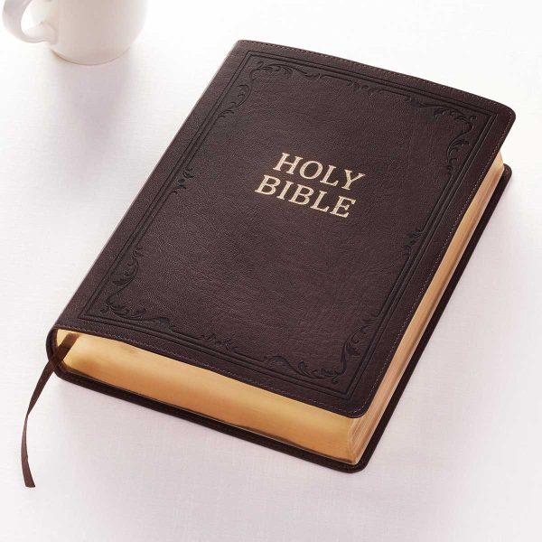 KJV Brown Faux Leather Bible Super Giant Print Red Letter Fashion