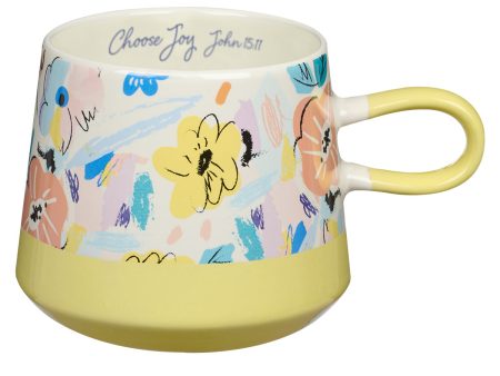 Choose Joy Floral Yellow Double Mold Ceramic Mug - John 15:11 Online