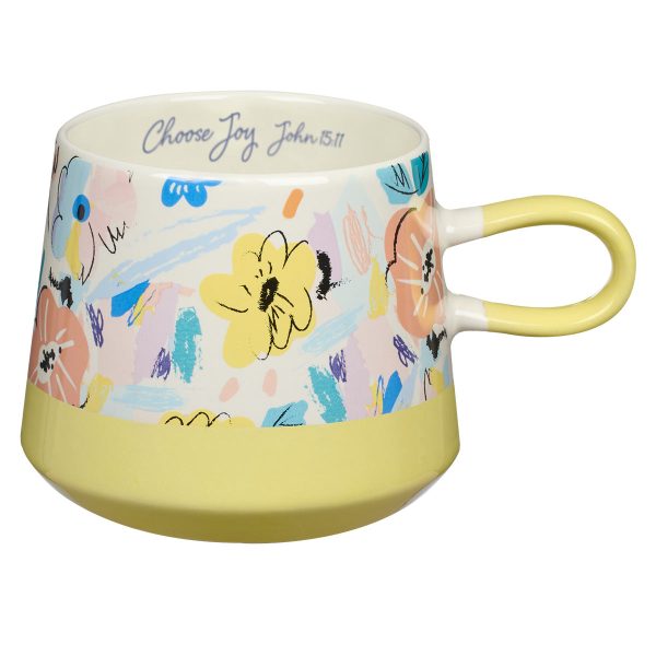 Choose Joy Floral Yellow Double Mold Ceramic Mug - John 15:11 Online