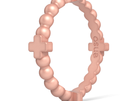 Beaded Cross Stackable Silicone Ring - Metallic Rose Gold For Discount