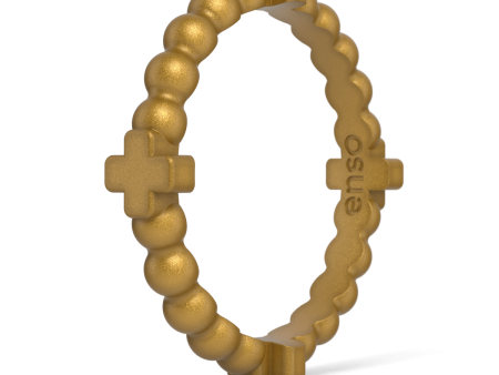 Beaded Cross Stackable Silicone Ring - Metallic Gold For Sale