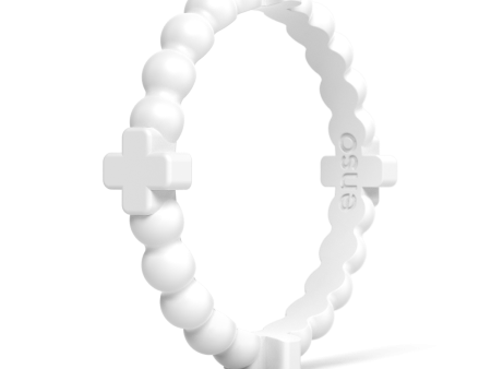 Beaded Cross Stackable Silicone Ring - White Discount