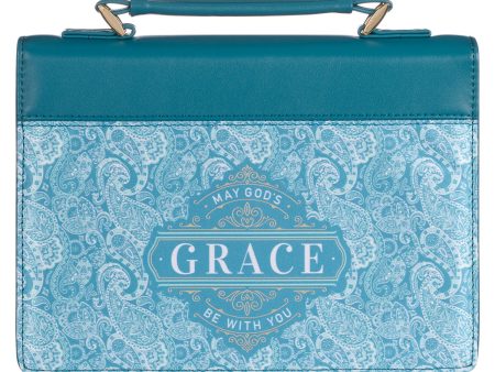 May God s Grace Be With You Teal Paisley (Faux Leather Bible Bag) Online