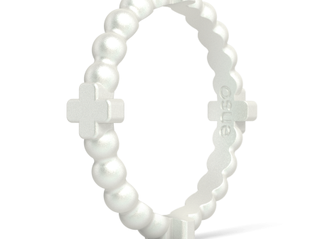 Beaded Cross Stackable Silicone Ring - Metallic Pearl Online