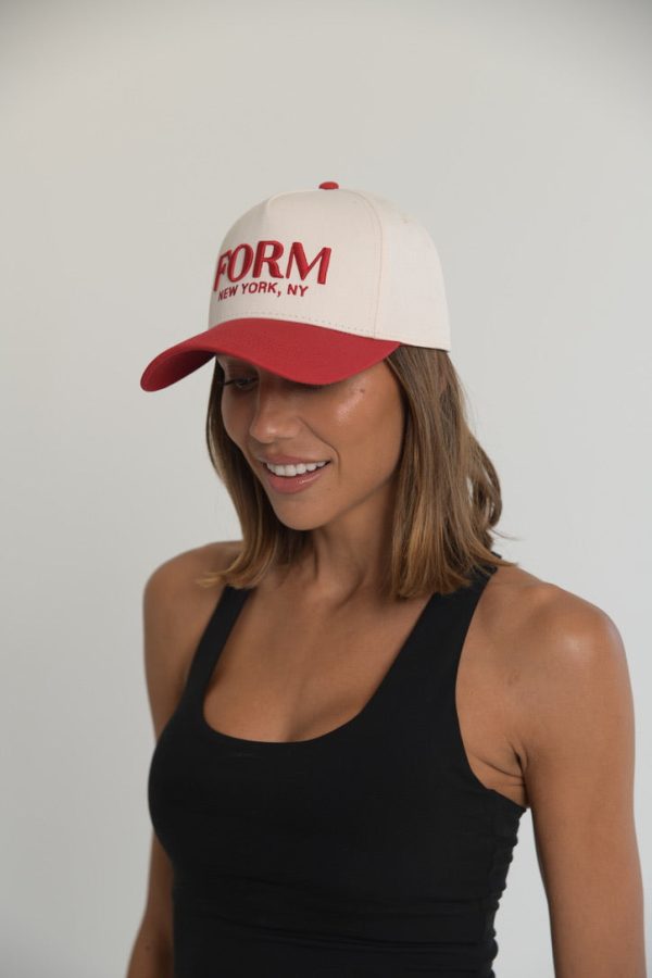 New York FORM Hat - Red Cream For Sale