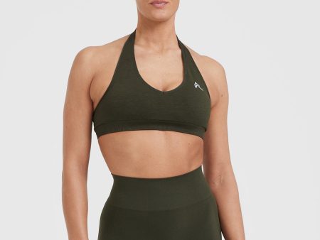 Classic Seamless 2.0 Halter Neck Bralette | Khaki Marl Online now