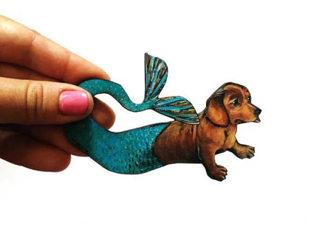 Dachshund Mermaid Wood MAGNET Sale